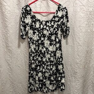 Pink Rose Black and White Floral Mini Dress